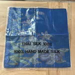 Blue Floral Thai Silk Scarf Pillowcase
